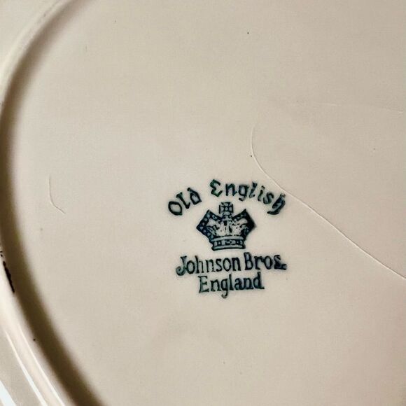 Vintage Johnson Bros Old English Rimmed Oval Platter Feather Fleur Du Lis - Picture 5 of 6